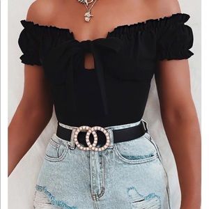 Sexy Tie Front Off the Shoulder Bodysuit